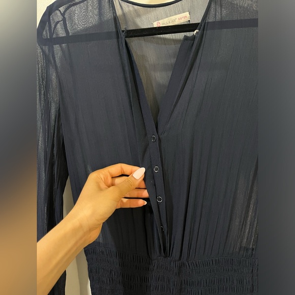 Paul & Joe Smocked Ruffle Mini Dress Navy Blue Size S - Picture 3 of 7